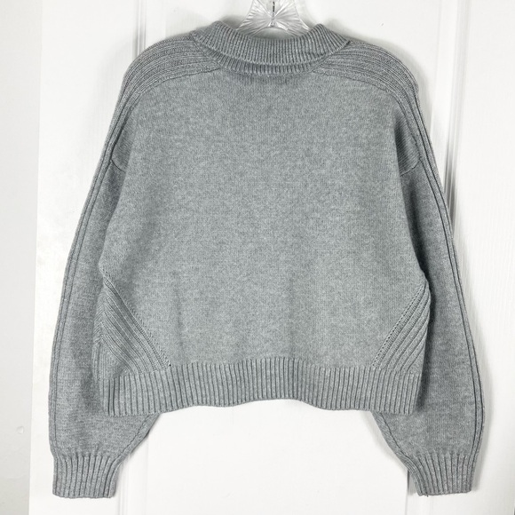 nwot H&M Cardigan Sweater M Oversized Boxy Grey Wool-blend Brown-Buttons-Up - Picture 4 of 12